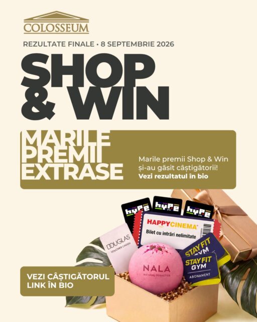 Au fost extrase marile premii.SHOP & WIN s-a încheiat, iar ultima extragere a decis cele trei premii mari ale campaniei:🎁 Marele premiu — Ritualul tău complet
🎬 Premiul special — Happy fără limite
✨ Triplu HYPE — 3×275 tokens + 15 bile NALALista completă a câștigătorilor 👉  link în bio.Mulțumim tuturor celor care au înscris bonuri în aceste săptămâni. Ne vedem la următoarea campanie.#ColosseumMall #ShopAndWin #MallTogetherNow #NeVedemAici