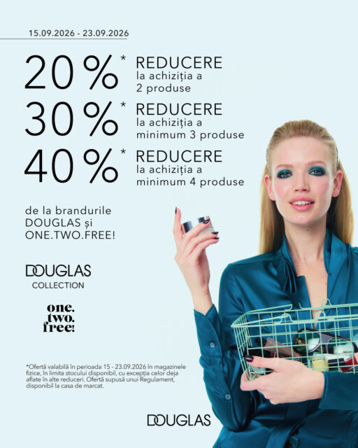 Rutina ta de frumusețe primește un plus de răsfăț și economii substanțiale la Colosseum Mall! 💄✨În perioada 15 – 23 septembrie, magazinul Douglas te așteaptă cu reduceri progresive la două dintre cele mai apreciate branduri de skincare și makeup: Douglas Collection și One.Two.Free!.Cu cât alegi mai multe produse pentru tine sau pentru cadouri, cu atât reducerea crește:-20% la minimum 2 produse achiziționate-30% la minimum 3 produse achiziționate-40% la minimum 4 produse achiziționateFie că îți dorești formulele clean și hidratante de la One.Two.Free! sau produsele profesionale de makeup și îngrijire Douglas Collection, acum este momentul ideal să-ți refaci trusa de toamnă.📍 Te așteptăm în magazinul Douglas din cadrul Colosseum MallOferta este valabilă exclusiv în magazinul fizic, în limita stocului disponibil, pentru produsele care nu sunt incluse în alte promoții. Detalii complete în regulamentul de la casa de marcat.#ColosseumMall #DouglasRomania #DouglasCollection #OneTwoFree #BeautyDeals #MallTogetherNow #NeVedemAici