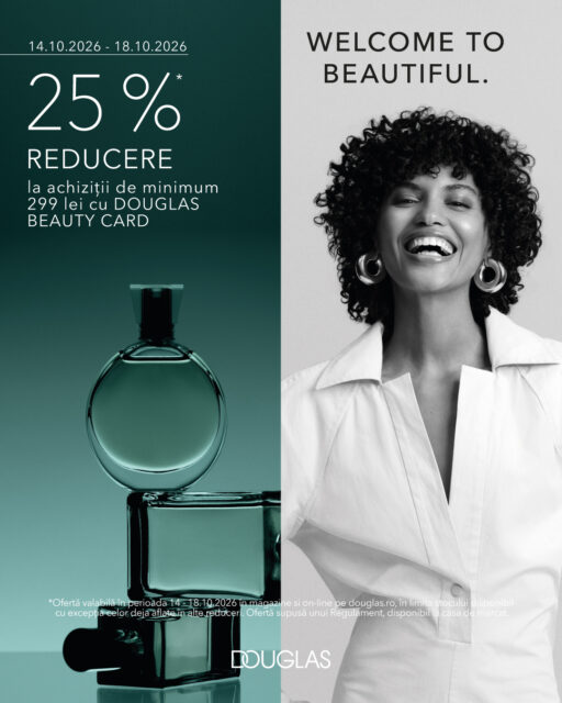Welcome to Beautiful: 25% reducere la cumpărăturile tale de beauty! ✨💄În perioada 14 – 18 octombrie, magazinul @douglasromania  din Colosseum Mall sărbătorește frumusețea printr-o ofertă dedicată: ai -25% discount pentru achiziții de minimum 299 lei dacă prezinți Douglas Beauty Card la casa de marcat.Fie că vrei să testezi un parfum nou de toamnă sau să-ți completezi trusa cu texturile preferate de skincare, te așteptăm la raft să descoperi selecția de sezon.
Cardul de fidelitate se poate activa gratuit și pe loc în magazin.Ajungi rapid din nord-vestul capitalei și lași mașina fără griji, având la dispoziție peste 2.000 de locuri de parcare gratuită.📍 Douglas · Colosseum Mall (Șos. Chitilei 284)