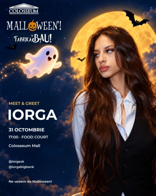 Pe 31 octombrie, ne vedem cu @iorgabigbank la Malloween! 👻
Meet & Greet de la 17:00, în Food Court, la Colosseum Mall.
Detalii: link în bio.#Malloween #ColosseumMall #NeVedemAici #MallTogetherNow #Iorga