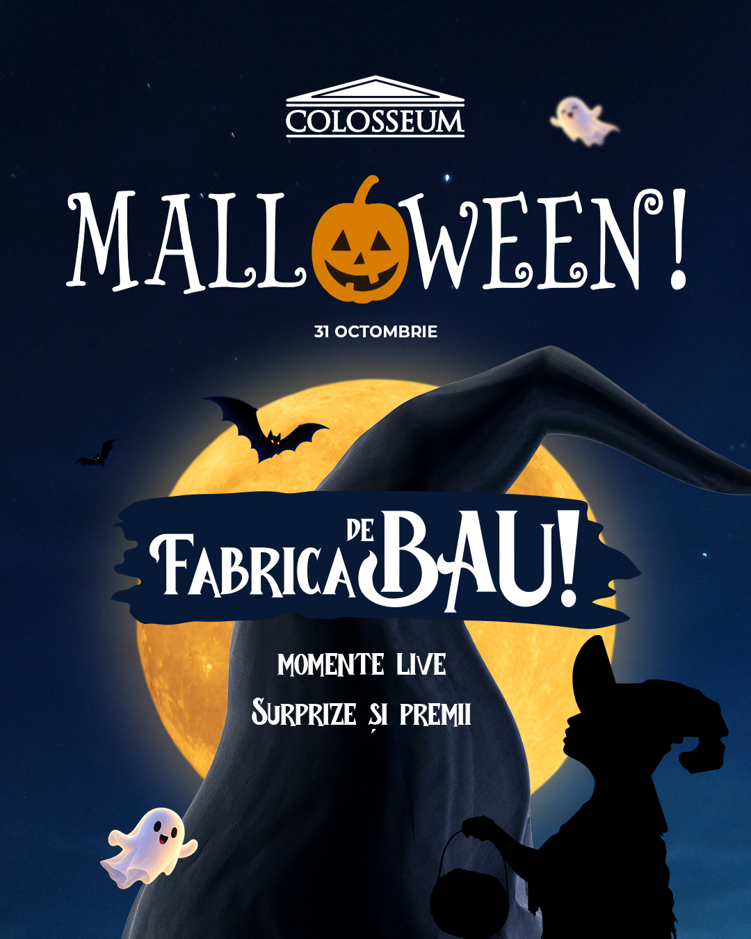 Malloween! 31 octombrie, Colosseum Mall. Fabrica de BAU! Momente live, surprize și premii.